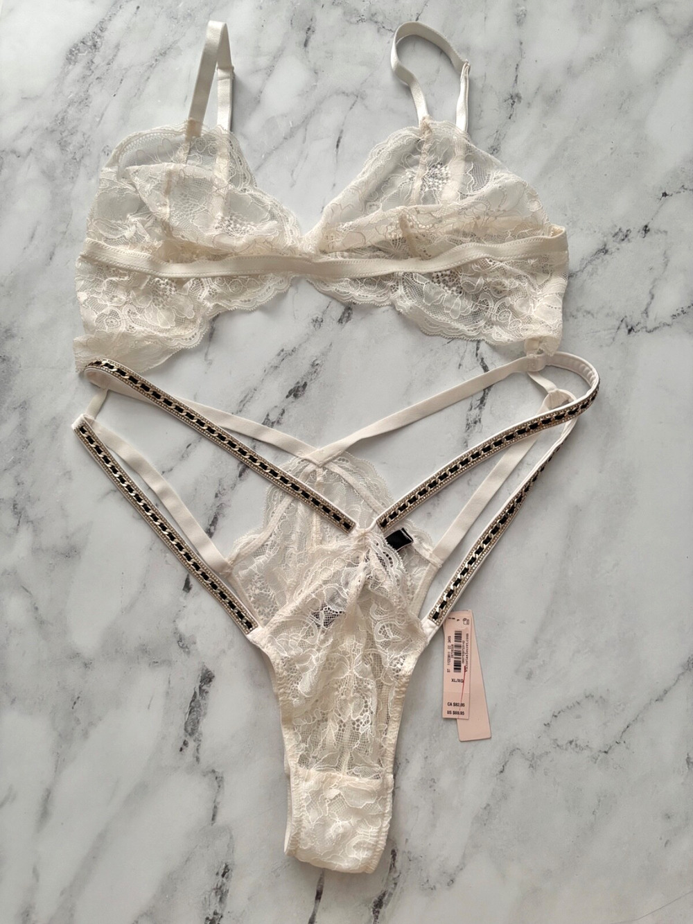 Victoria's Secret Nwt Coconut White Cut Out Chain Side Strappy Bodysuit Teddy XL